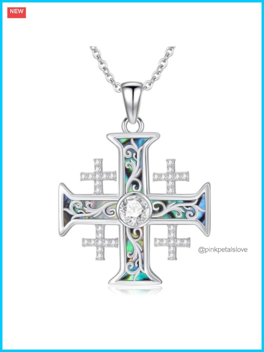 MEIDERBO 925 Sterling Silver Jerusalem Cross Pendant Necklace 18+2"